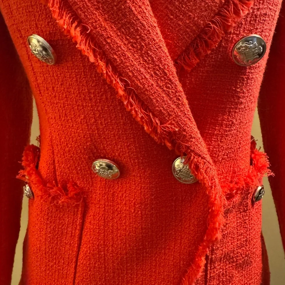 NWT House of Harlow woven double breasted coral red blazer jacket. Size S - Picture 3 of 9